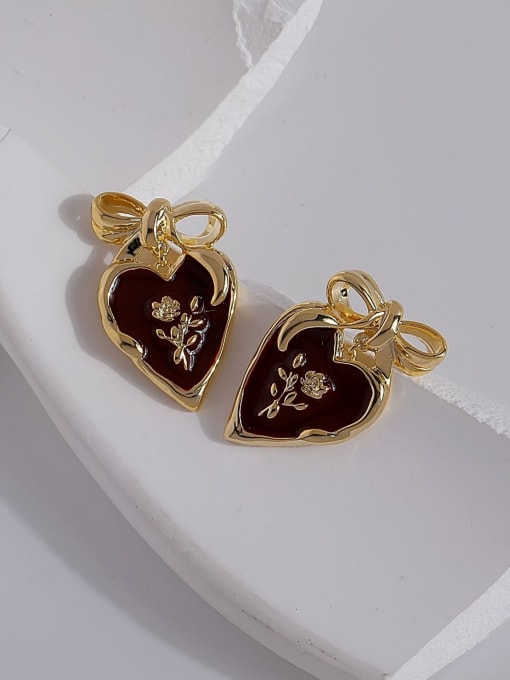 16k gold [925 silver needle] Brass Cubic Zirconia Enamel Heart Vintage Stud Earring